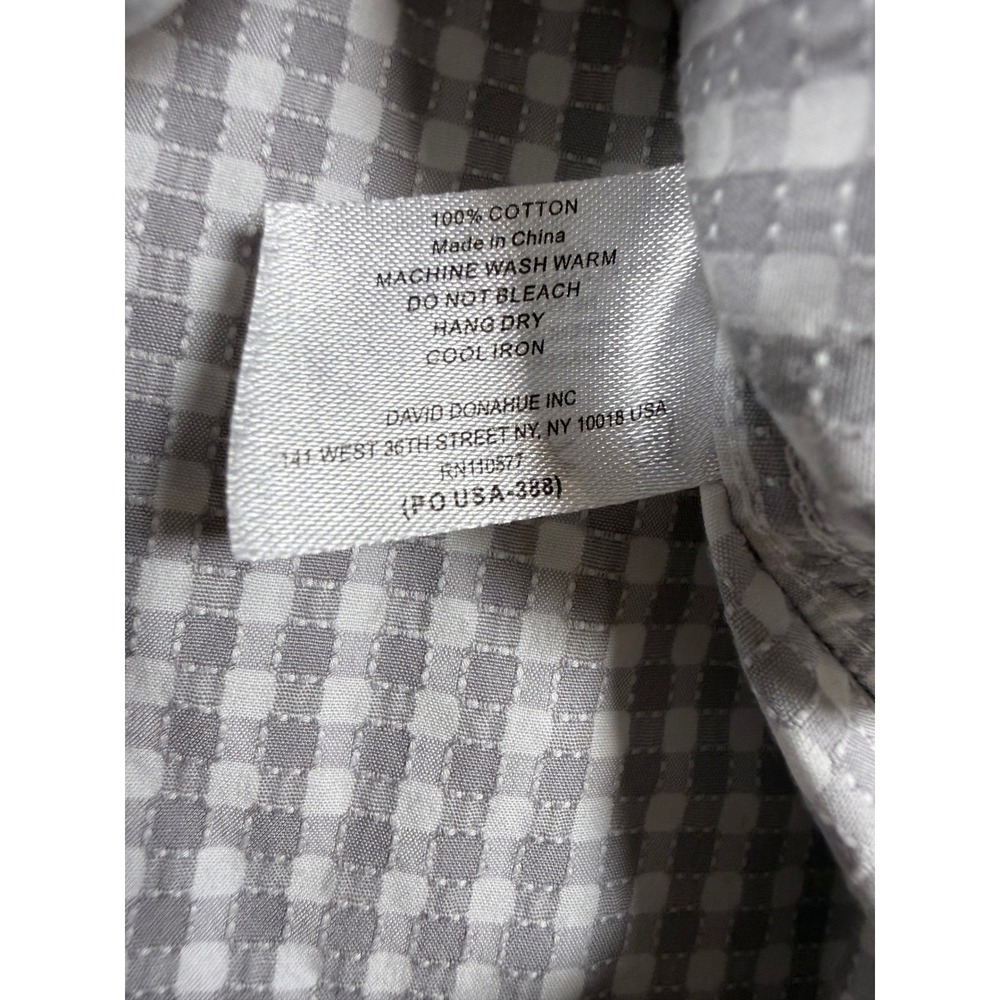 David Donahue Mens Trim Fit Gingham Dress Shirt Grey White 15.5 32/33 Cotton - Picture 4 of 12